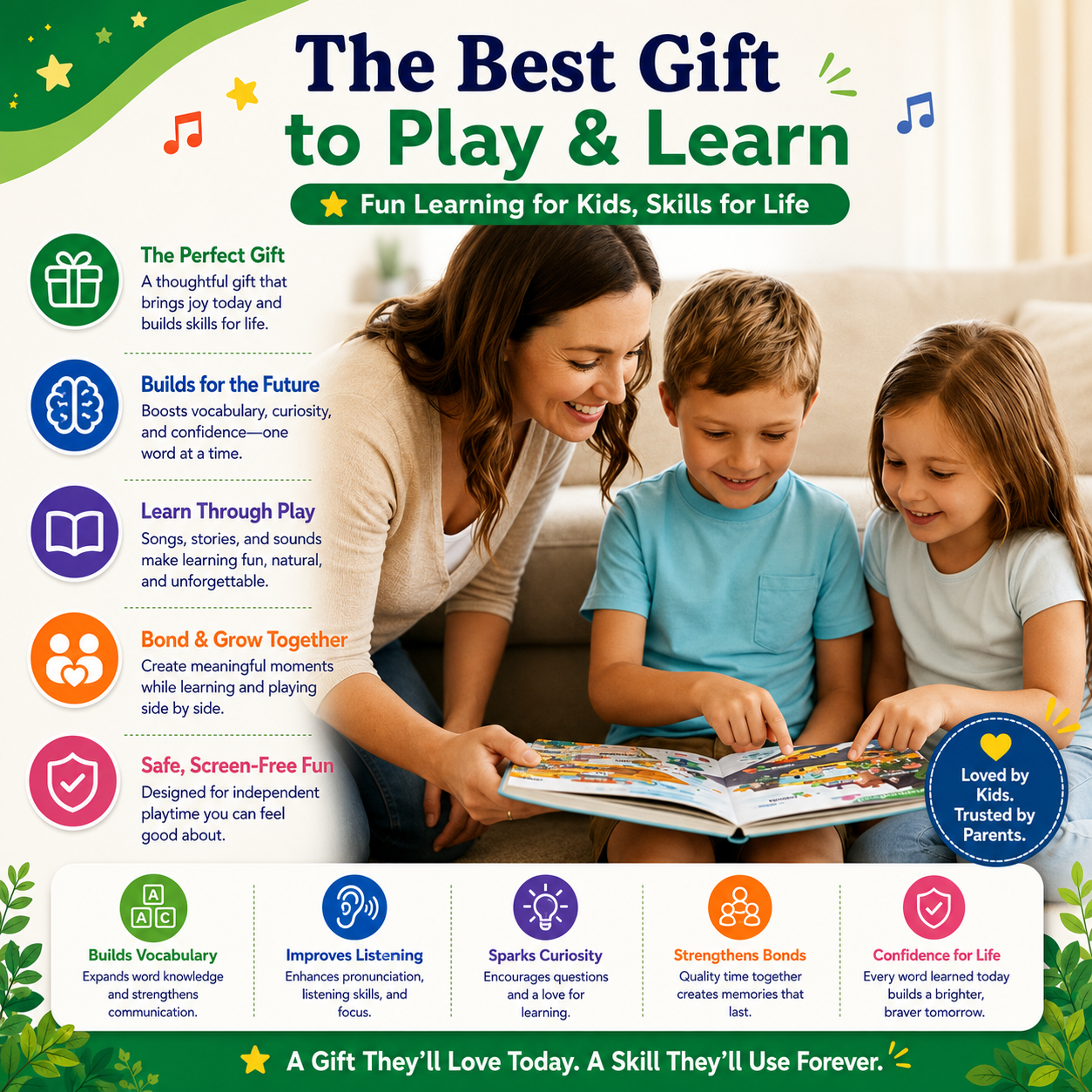 500 Words Interactive Sound Book for Kids Ages 3-8 | Touch & Learn English Vocabulary Learning Toy