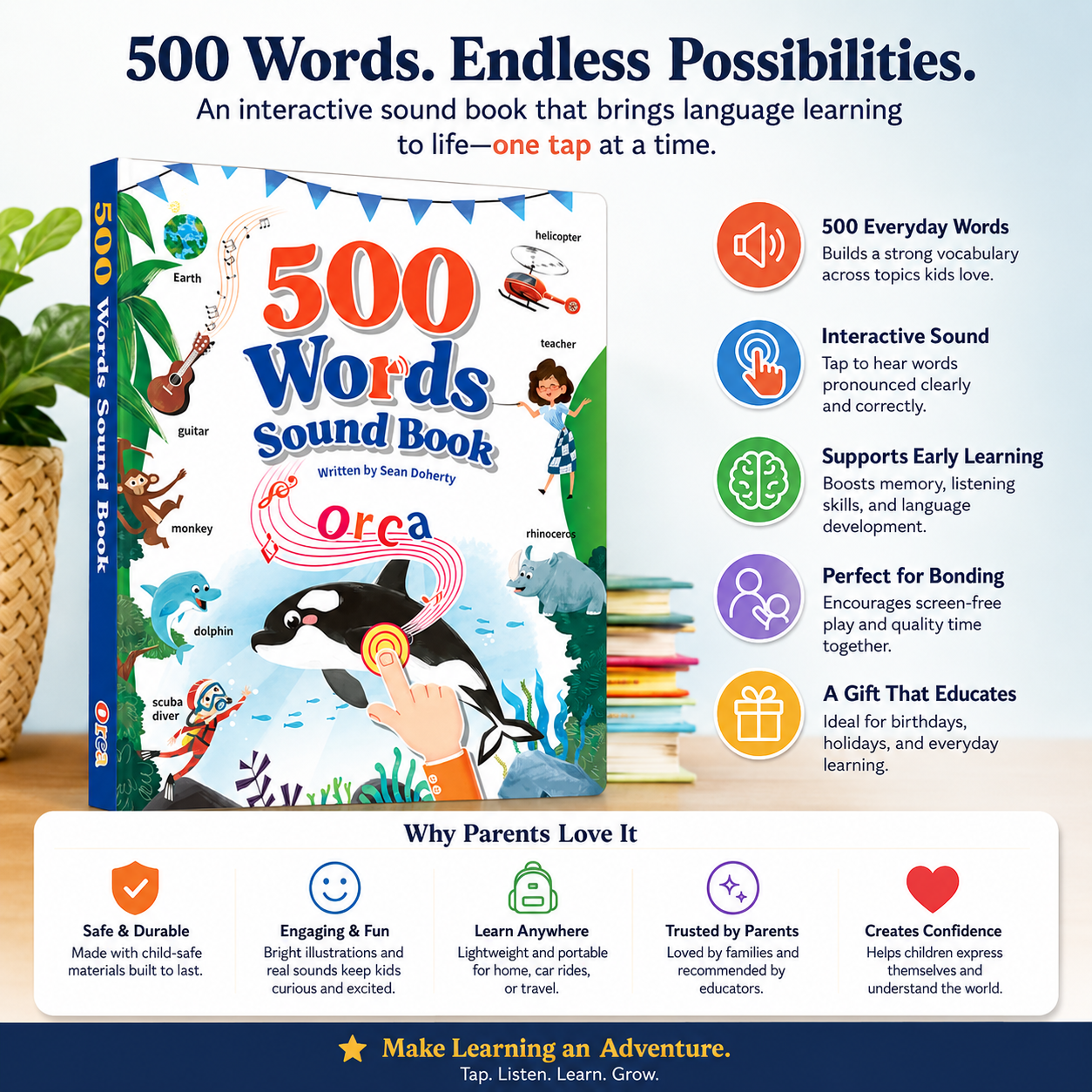 500 Words Interactive Sound Book for Kids Ages 3-8 | Touch & Learn English Vocabulary Learning Toy