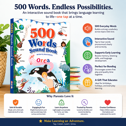 500 Words Interactive Sound Book for Kids Ages 3-8 | Touch & Learn English Vocabulary Learning Toy