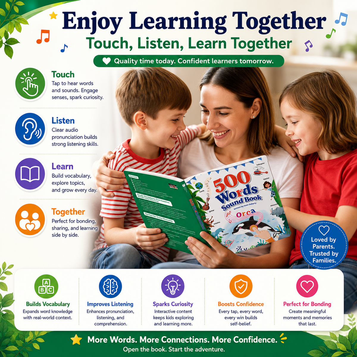 500 Words Interactive Sound Book for Kids Ages 3-8 | Touch & Learn English Vocabulary Learning Toy