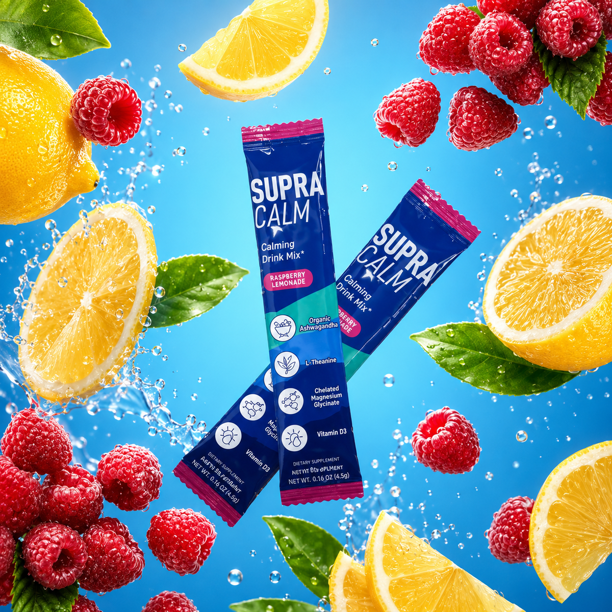 SUPRACALM™ Adaptogenic Drink Mix – Raspberry Lemonade | Stress & Sleep Support Sachets