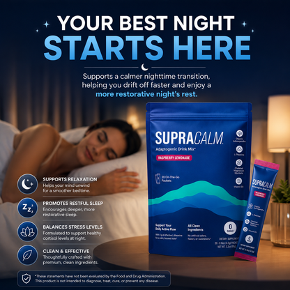 SUPRACALM™ Adaptogenic Drink Mix – Raspberry Lemonade | Stress & Sleep Support Sachets