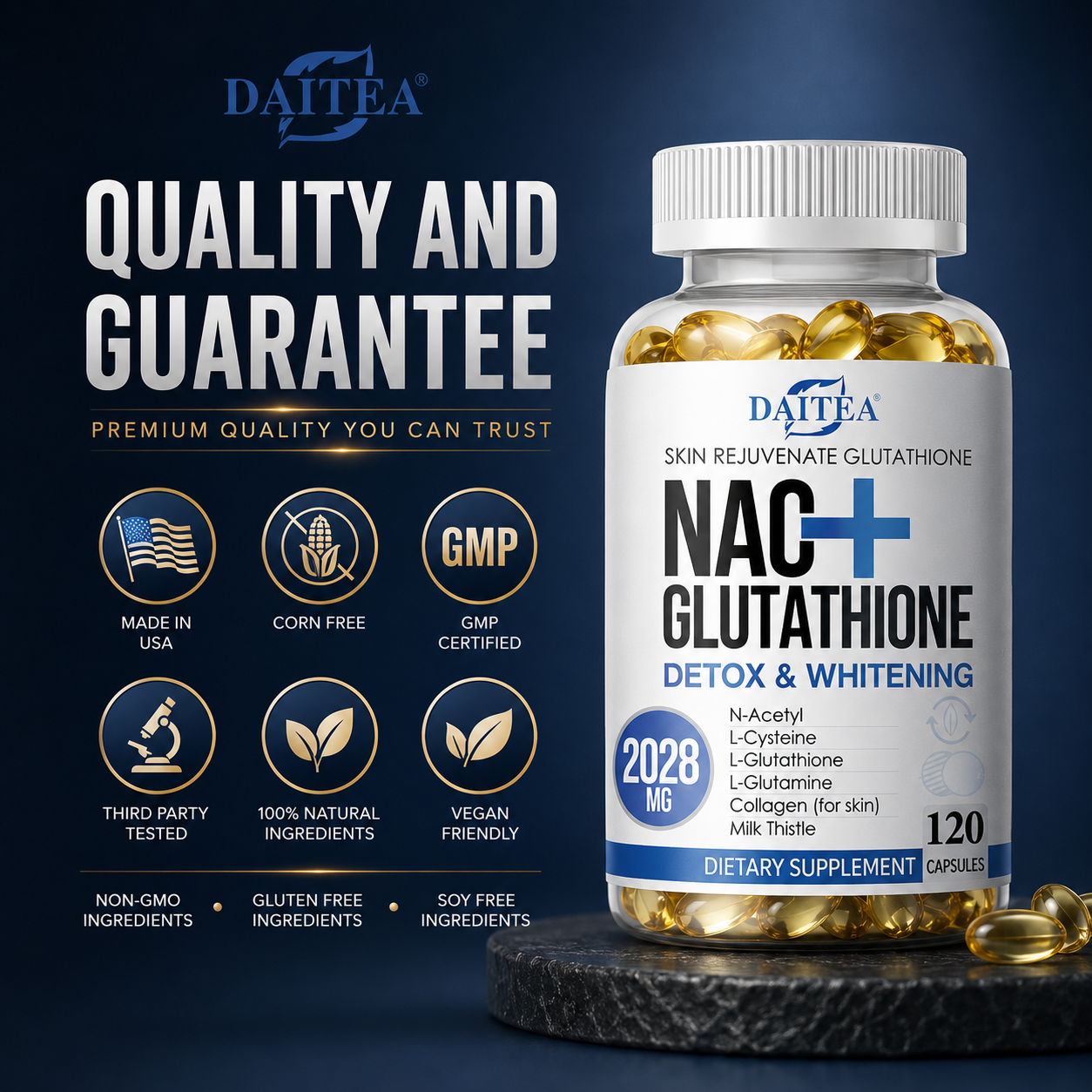 NAC+ Glutathione Capsules Antioxidant, Kidney and Liver Cleansing, Detoxification & Repair, Skin Whitening Cell Growth, Immunity